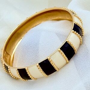 Kate Spade Harbor Lights enamel bangle black cream gold milgrain bracelet OS